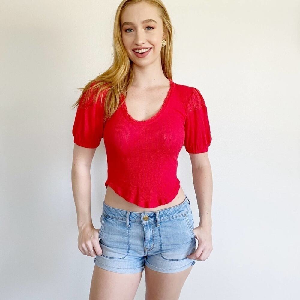 Free People St James Red Tee Top XS - Picture 3 of 4